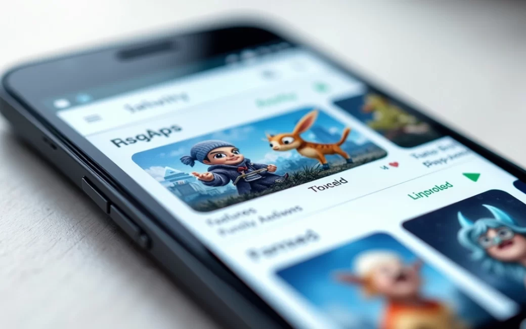 Android phone displaying the Google Play Store home screen with app listings and categories